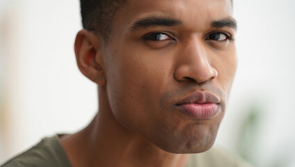 Fototapeta premium Man whistling with puckered lips, casual mood.