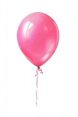 A single, shiny, light pink balloon floats against a stark white background, a short ribbon trailing below
