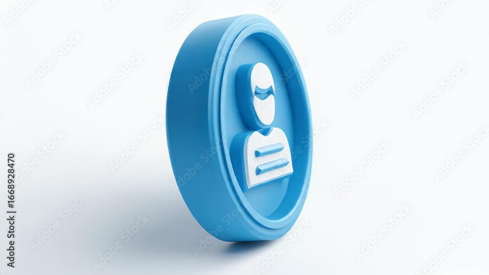 Poster dynamic 3d icon: rotating blue user profile badge animation
