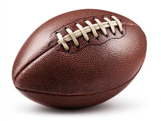 Brown leather American football, laces visible, slightly angled, isolated on white background