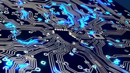 blue circuit board representing computer data technology and artificial intelligence