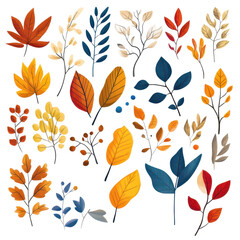 Autumnal twigs with small leaves in hand drawn style. Fall natur