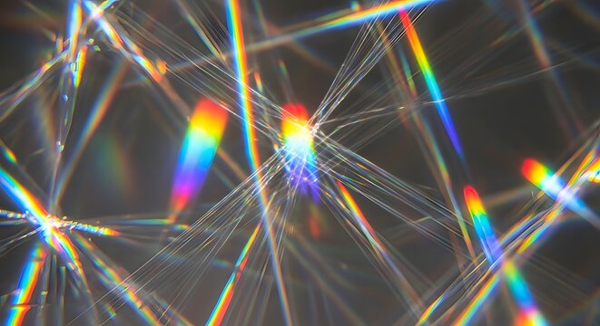 Abstract pattern of rainbow light refractions through a transparent material