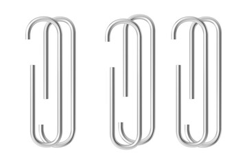 Three paper clips isolated on transparent background in 3d rendering
