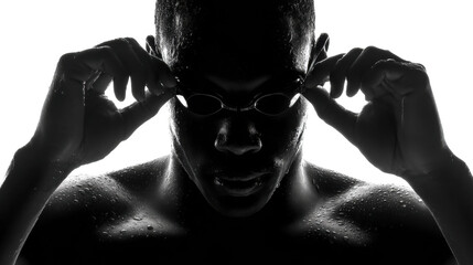 Swimmer in action pool black and white sport environment isolated on transparent background, png