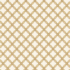Seamless geometric pattern featuring interconnected diamond and cross-like shapes in golden-brown lines on a white background. Modern, oriental style repeat Generative AI 