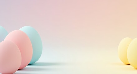 Colorful Easter eggs on soft gradient background with space for text  