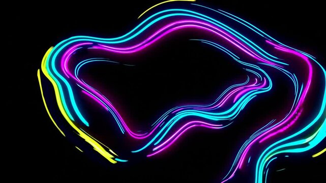 vibrant digital composition featuring flowing three-dimensional amorphous forms with luminous neon contours and color transition effect