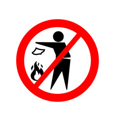 do not burn litter rubbish trash sign symbol in red circle vector isolated on transparent background