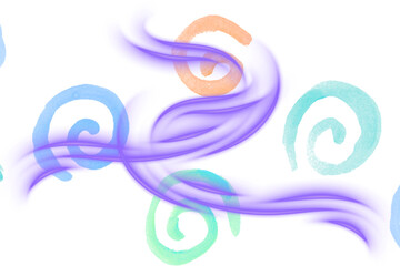 Colorful swirls and smoke isolated on transparent background create a vibrant art