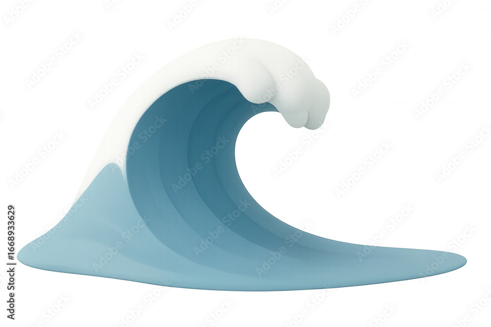 Poster stylized ocean wave breaking in 3d rendering, transparent backdrop highlighting dynamic liquid motio