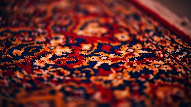 Detailed Close-Up of a Traditional Persian Rug with Intricate Patterns and Vibrant Colors