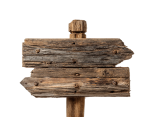 Exploring rustic directional signpost wood texture natural light isolated on transparent background, png