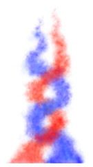 Vivid red and blue smoke clouds swirling and mixing in a spiral motion on transparent background vibrant abstract explosion perfect for creative design, motion graphics, or digital art projects