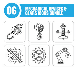 Mechanical Devices And Gears Icons Bundle