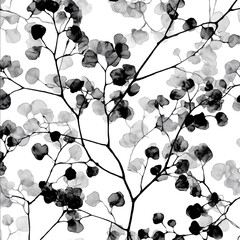 elegant plant background print pattern black on white background.