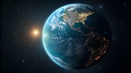Fototapeta premium Earth from Space A Detailed View of the Planet with City Lights and Atmosphere