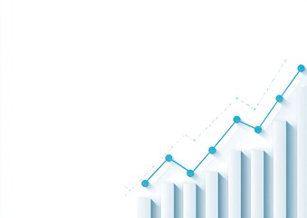 Ascending 3D bar graph with a light blue line depicting growth, dotted line showing projected growth, on a white background