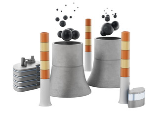 Nuclear plant isolated on transparent background. 3D illustration