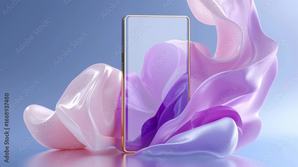 Aufkleber colorful fluid shapes flow around a smartphone outline, creating a dynamic and engaging atmosphere
