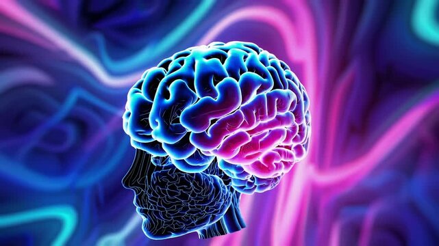 conceptual representing creative thought and innovation, depicting human brain with bright idea against dual-toned blue and pink background, symbolizing thinking differently