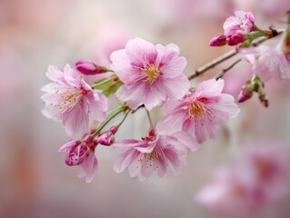 Obraz premium Delicate Pink Cherry Blossoms in Soft Focus