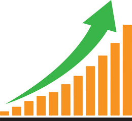 Green Arrow Upward Trend Over Orange Bar Chart growth increase