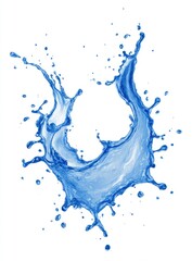 Dynamic blue liquid splash, U-shaped, isolated on white, showing texture and droplets
