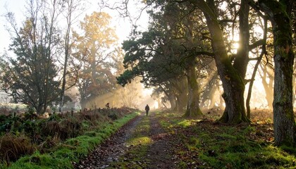 Obraz premium Silhouette Walking Through Morning Fog