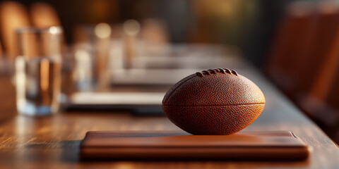 Business conference table with football theme