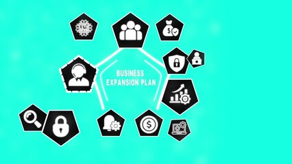 Business Expansion Plan Diagram with Purple Accents and Teal Background icons strategy