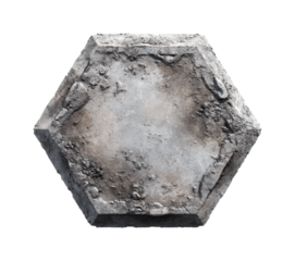 Concrete hexagon shape urban design element neutral top view isolated on transparent background, png