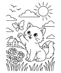 Cat Coloring Page Isolated for Kids