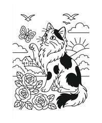 Cat Coloring Page Isolated for Kids