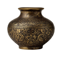 Intricate antique bronze vase decorative object elegant environment isolated on transparent background, png