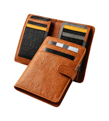 Elegant leather wallet displayed on product minimalist style isolated on transparent background, png