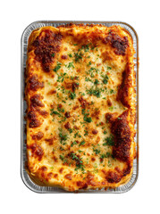 Delicious homemade lasagna kitchen food warm ambiance top view isolated on transparent background, png