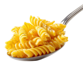 Cooking spiral pasta on a spoon delicious food idea for home chefs isolated on transparent background, png
