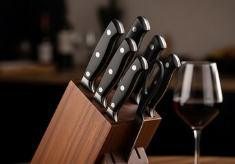 Halloween Product Photography Styling Elegant Walnut Knife Block Set