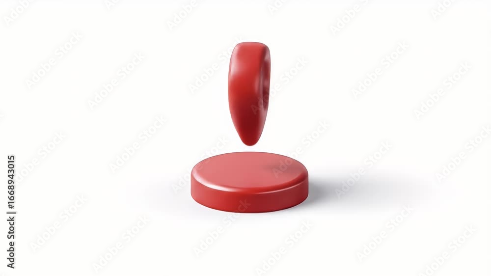 Poster dynamic 3d red location pin animation: smooth descent onto platform