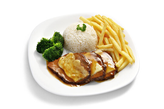 Prato feito - Executivo -Lagarto com arroz e fritas