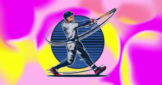 Looping animation showing batter completing swing illustrating bat motion trails on circle backdrop