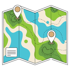 Paper tourist map area navigation orientation terrain isolated vector illustration on white background