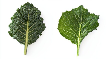 Fresh green kale leaves on white background for culinary and health concepts - grocery stores, health blogs, organic food brands