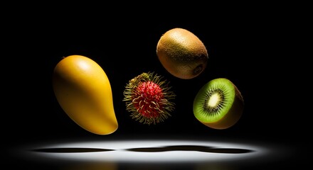 Surreal Composition of Fruits and a Virus Model Levitating Artfully