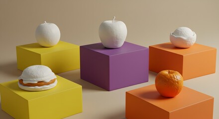 Abstract Still Life Composition with Cubes and Spherical Objects