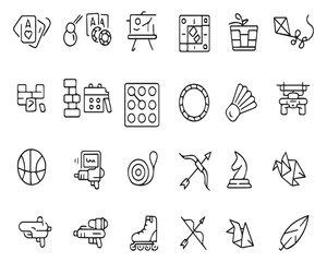 Fototapeta premium Set of outline icons related to games, sports, activities. Linear icon collection
