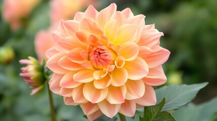 Fototapeta premium Peach Dahlia Flower Bloom Close Up Nature Photography
