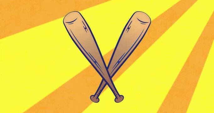 Sunburst pattern starting and fading behind crossed bats after one second, highlighting baseball
