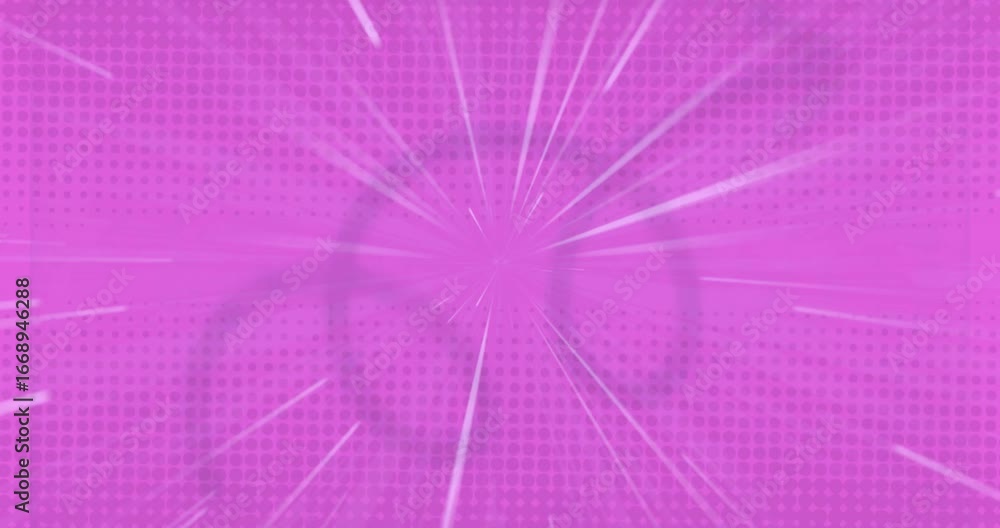 Poster on start orange spiral and purple arrow alternating color grayscale pulsing white rays looping